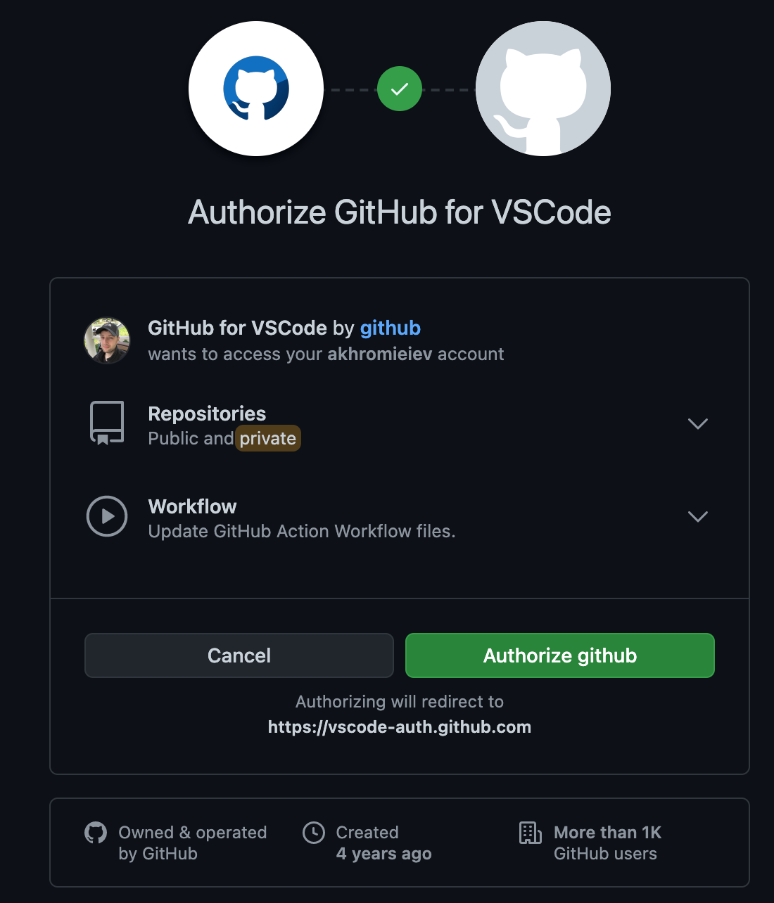 Authorize to Github