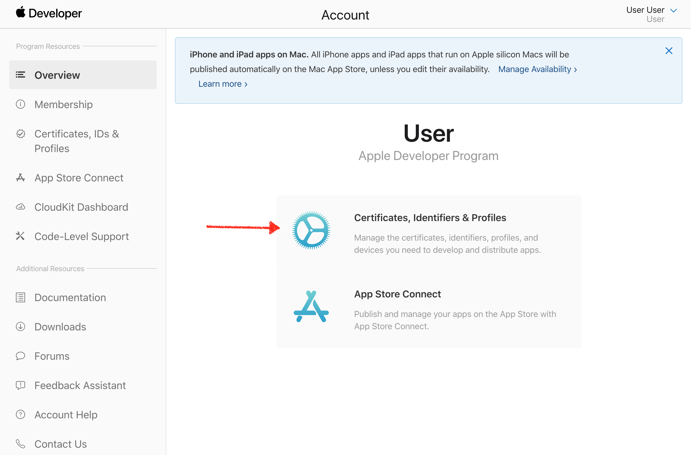 Certificates, Identifiers & Profiles