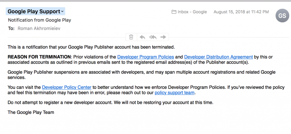 Google Play banned my account