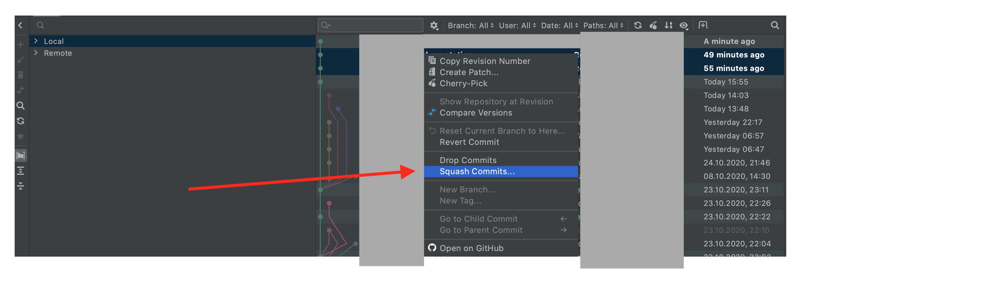 Commits in Webstorm
