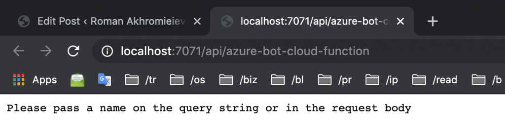 Azure Function is working locally