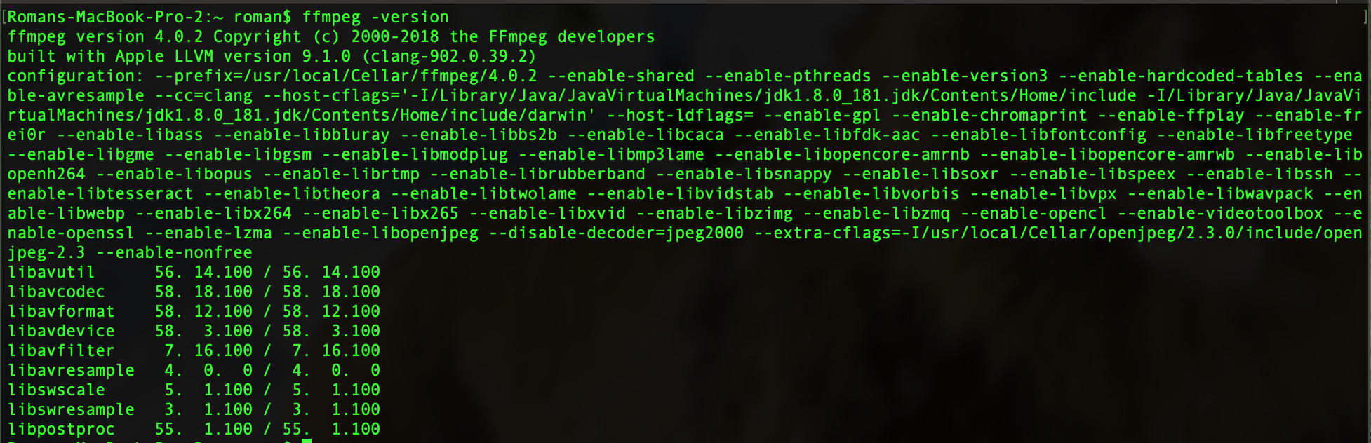 Checking the FFmpeg version