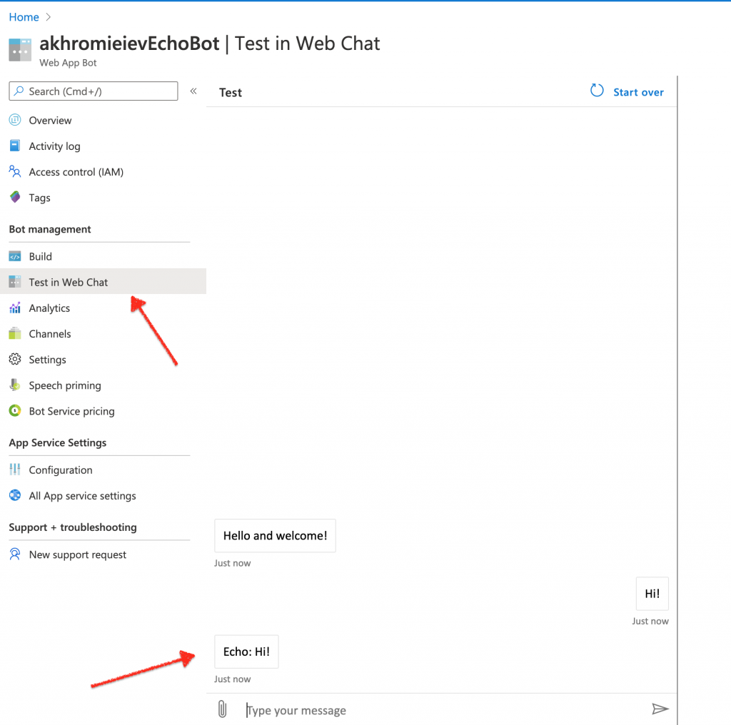 Testing bot in Web Chat