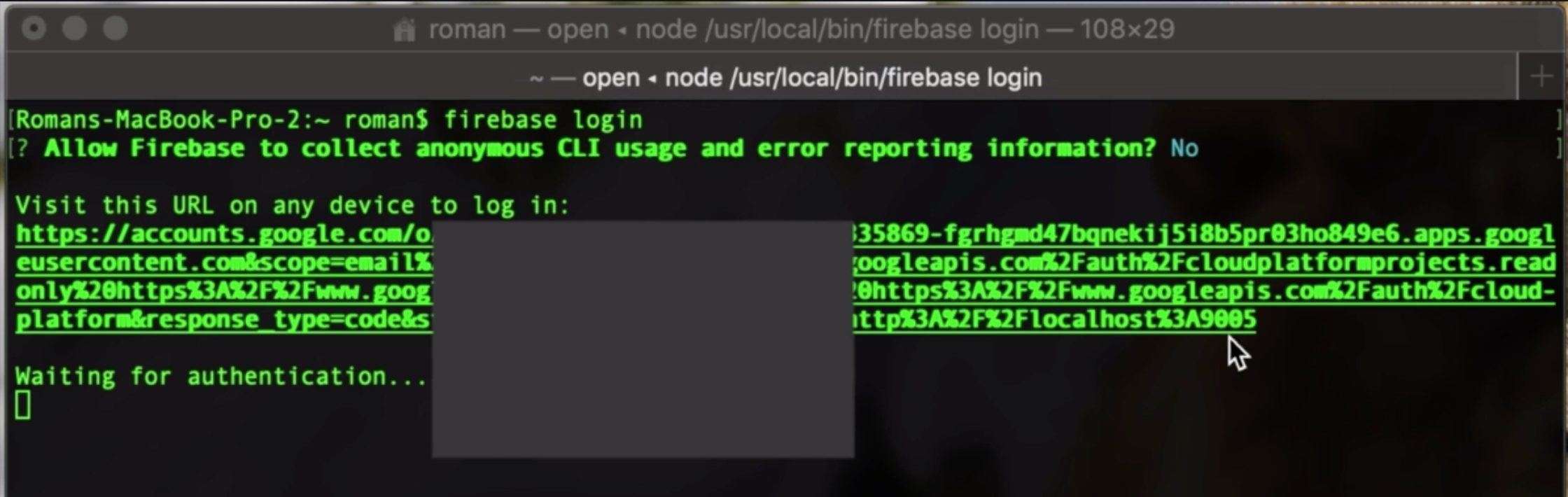 Firebase CLI tools terminal