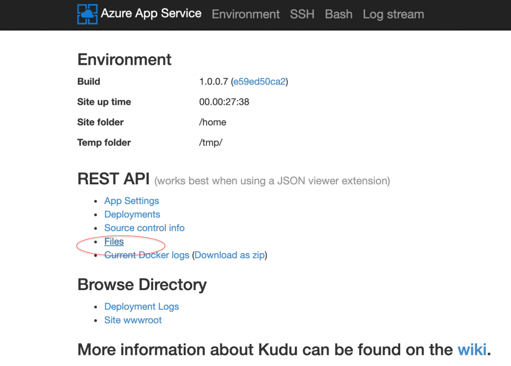 Files link in Kudu Dashboard