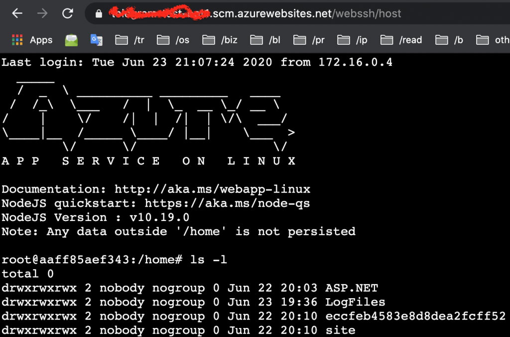 Deployed files in Azure using SSH