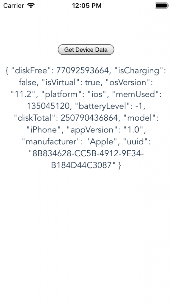 IOS app with device info